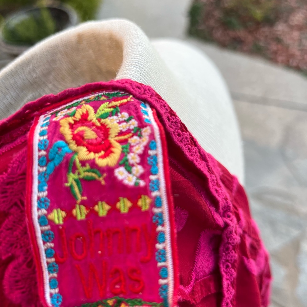 Johnny Was Red Pink floral embroidered blouse - Picture 10 of 12